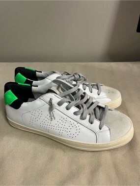 💚 P448 John White Leather Neon Green Sneakers Made in Italy